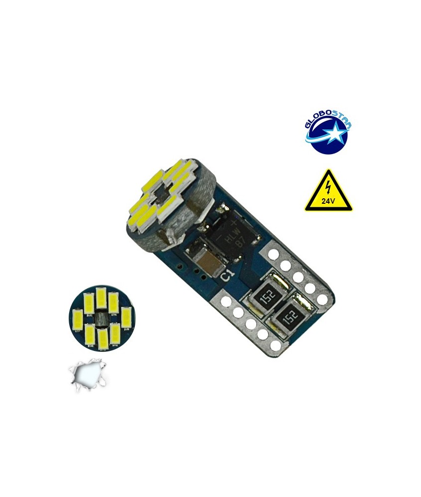 Λαμπτήρας LED T10 Can Bus με 12 SMD 3014 Samsung Chip 24v 6000k GloboStar 05482